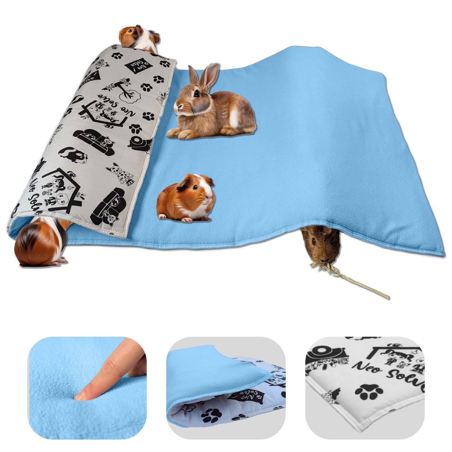 Fleece Playground for Guinea Pig and Bunny - All in One, it's a Blanket, a Giant Tunnel, a House, a Cushion and a Bed - Available in various colors and sizes