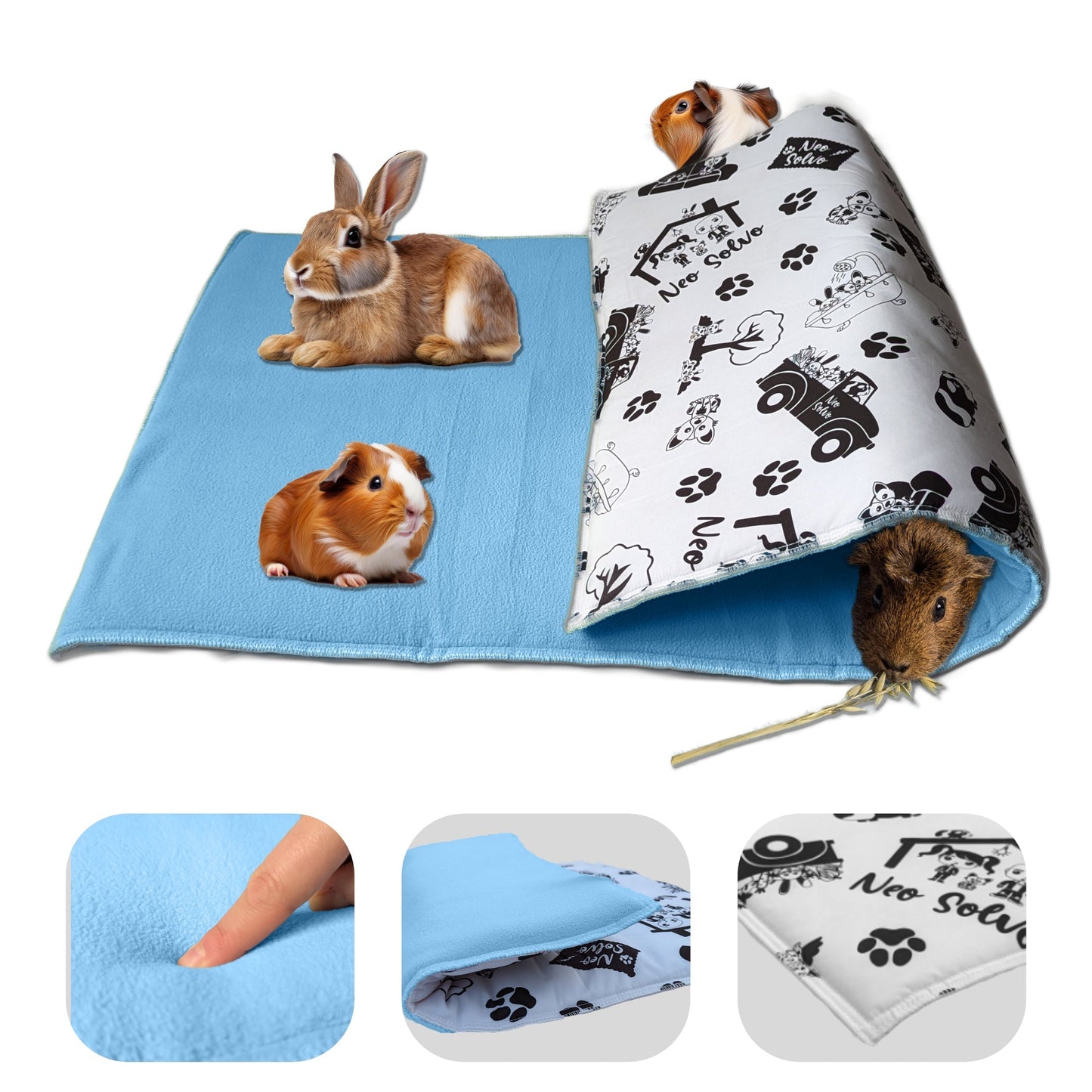 Fleece Playground for Guinea Pig and Bunny - All in One, it's a Blanket, a Giant Tunnel, a House, a Cushion and a Bed - Available in various colors and sizes