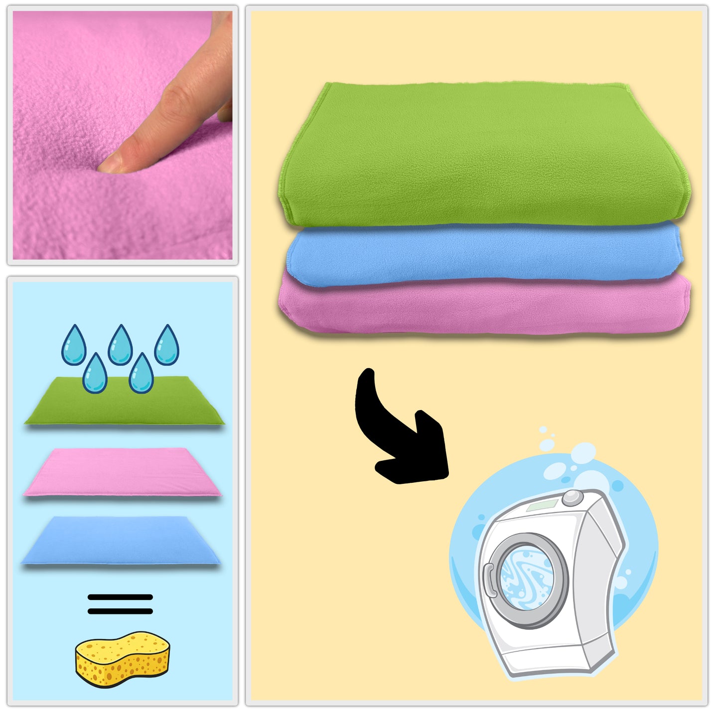 Reversible Fleece Mat for Dogs and Cats - A Soft and Absorbent Fleece Side and a Smooth and Cool Polyester Side - Available in various colors and sizes