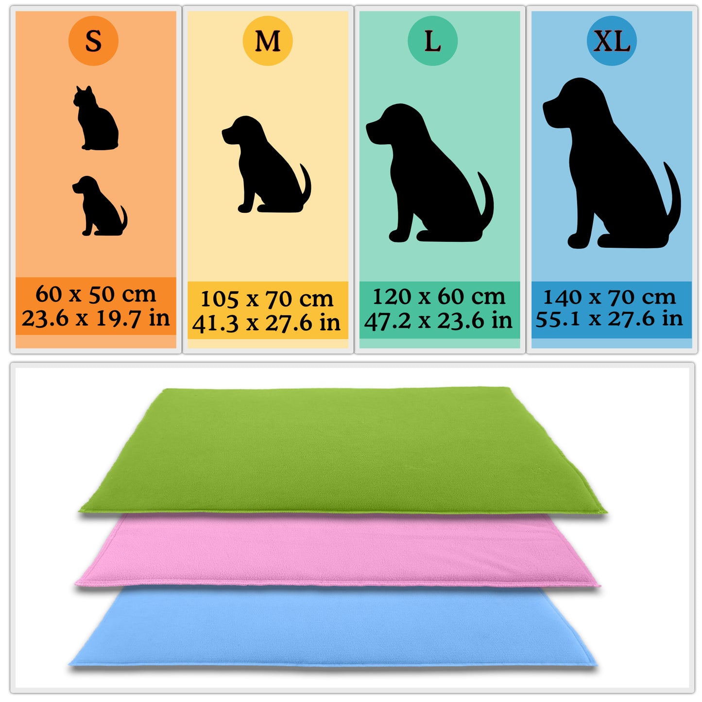 Reversible Fleece Mat for Dogs and Cats - A Soft and Absorbent Fleece Side and a Smooth and Cool Polyester Side - Available in various colors and sizes