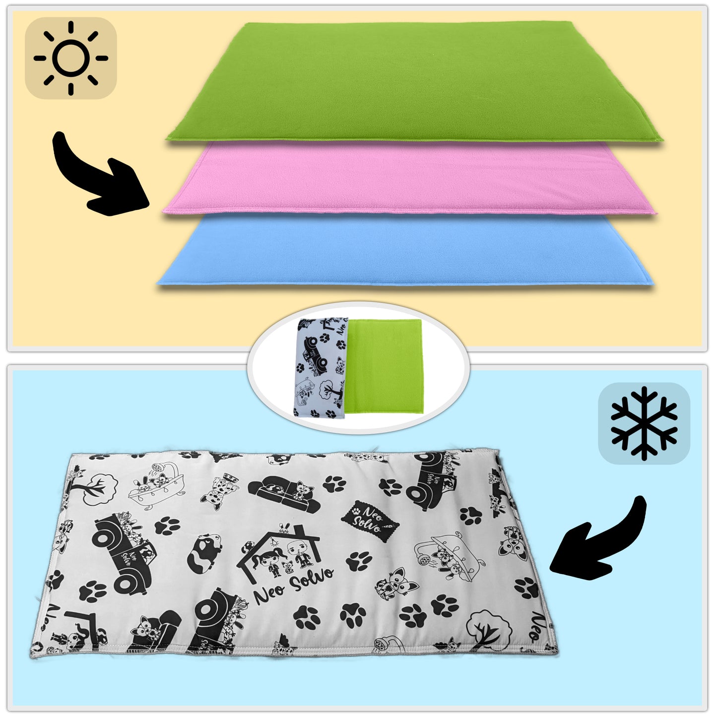Reversible Fleece Mat for Dogs and Cats - A Soft and Absorbent Fleece Side and a Smooth and Cool Polyester Side - Available in various colors and sizes