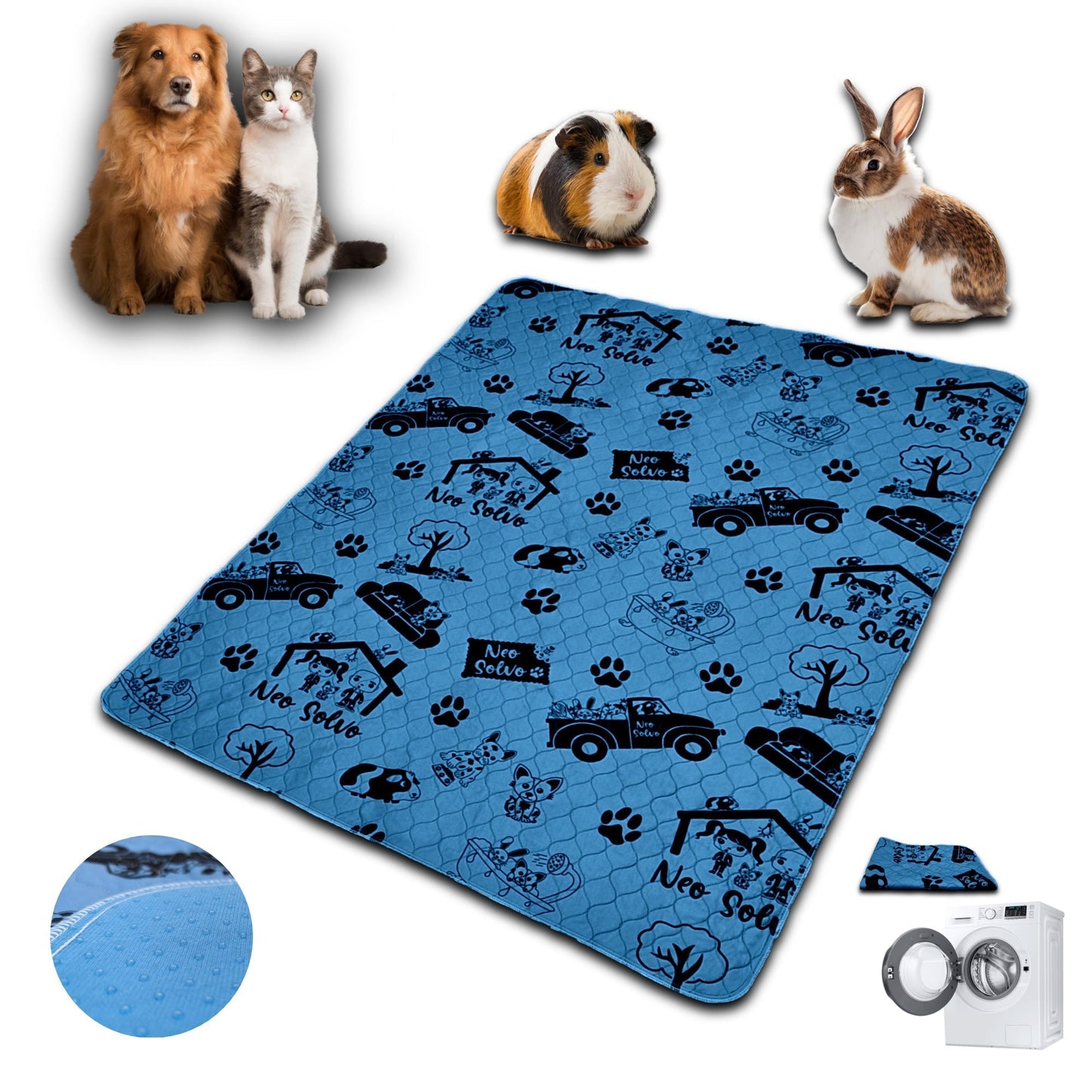 Washable Pee Pad - Absorbent Reusable Waterproof Non-Slip - for Dog, Bunny, Guinea Pig, Cat - Perfect for Potty Training - Available in various sizes