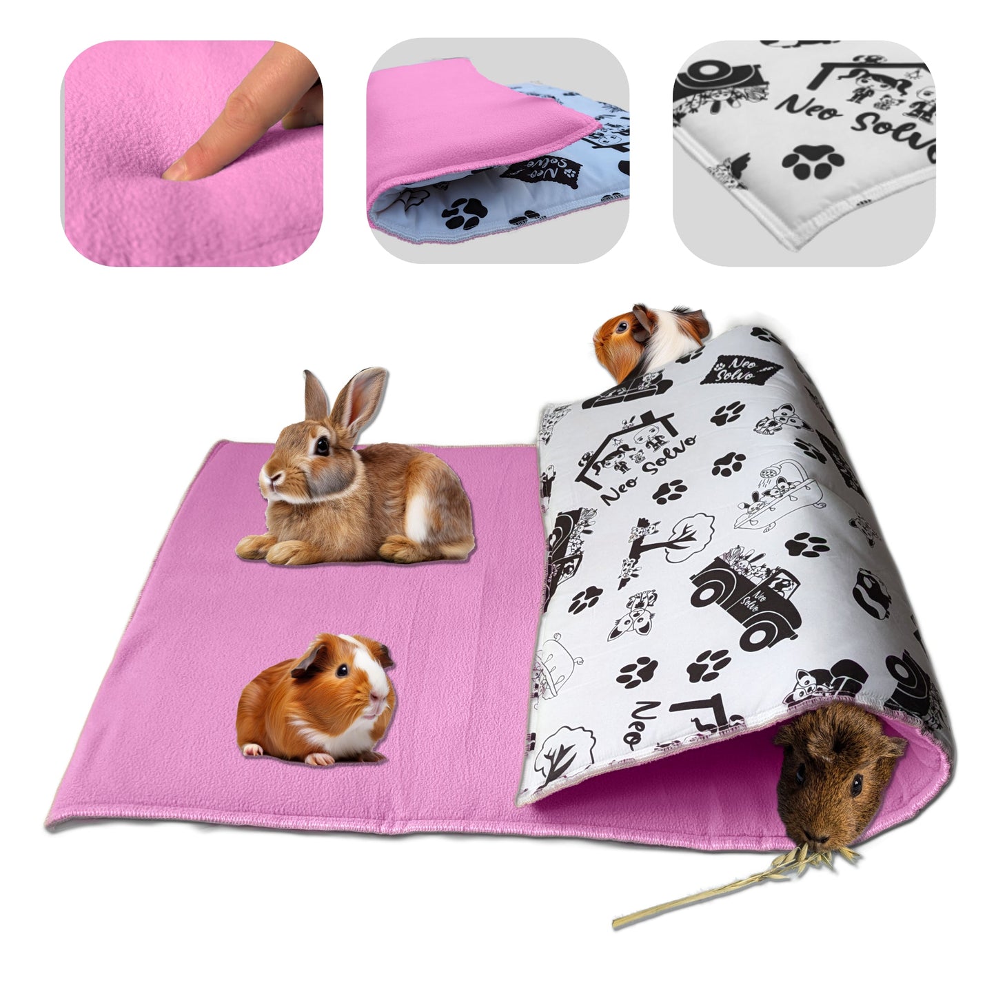 Fleece Playground for Guinea Pig and Bunny - All in One, it's a Blanket, a Giant Tunnel, a House, a Cushion and a Bed - Available in various colors and sizes