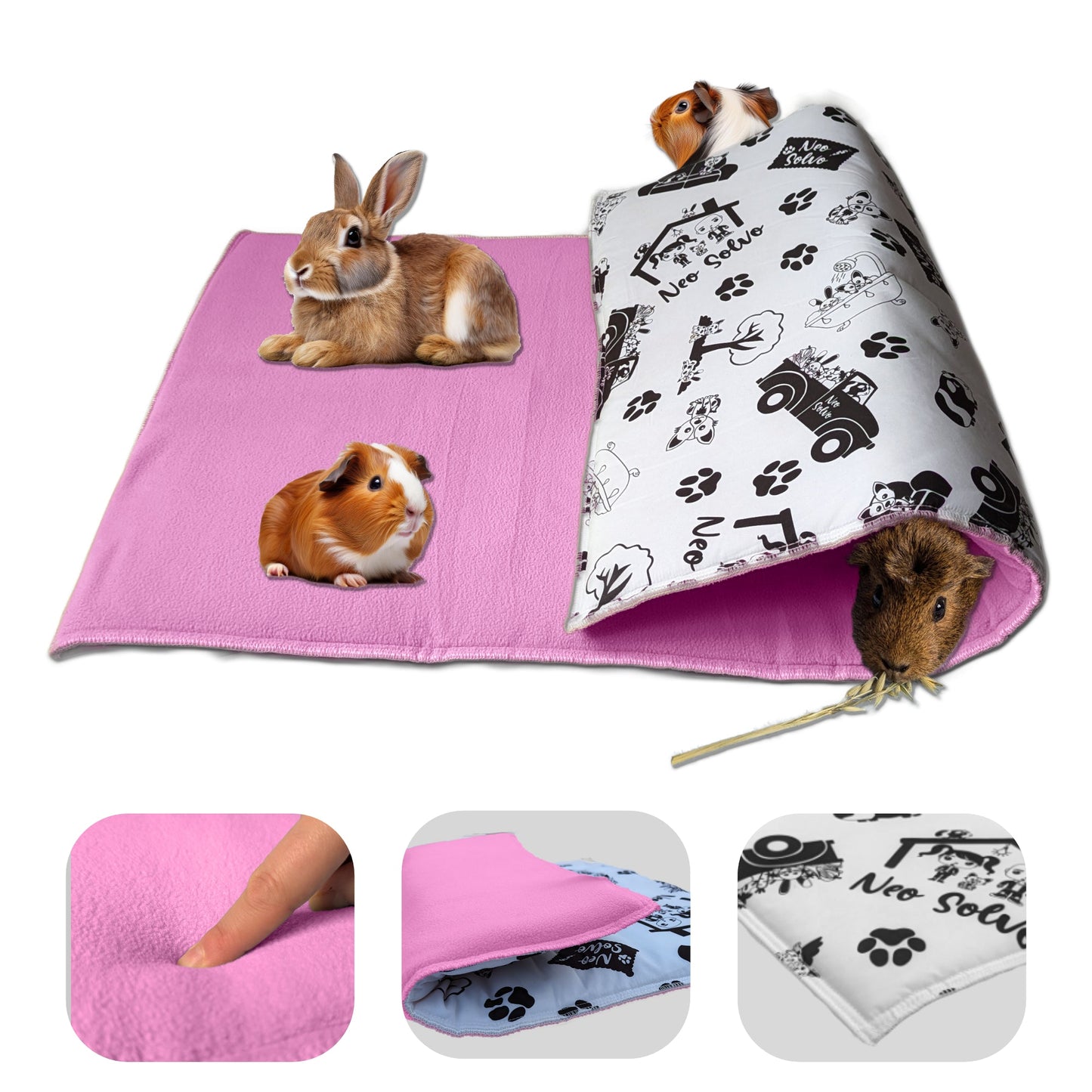 Fleece Playground for Guinea Pig and Bunny - All in One, it's a Blanket, a Giant Tunnel, a House, a Cushion and a Bed - Available in various colors and sizes