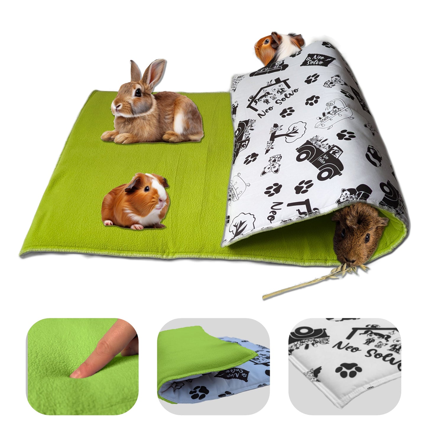 Fleece Playground for Guinea Pig and Bunny - All in One, it's a Blanket, a Giant Tunnel, a House, a Cushion and a Bed - Available in various colors and sizes