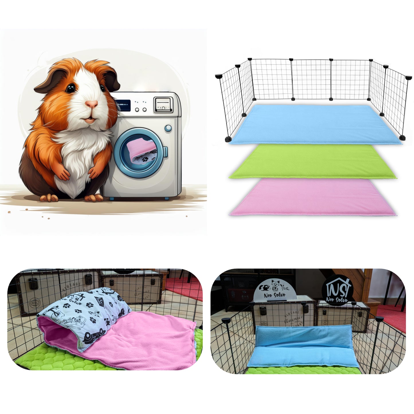 Fleece Playground for Guinea Pig and Bunny - All in One, it's a Blanket, a Giant Tunnel, a House, a Cushion and a Bed - Available in various colors and sizes